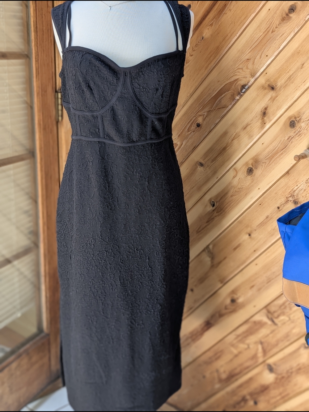 Anthropologie Black Lace Bustier Midi Dress